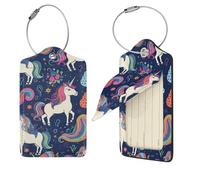 Étiquette de bagage en cuir pour valise, licorne et arc-en-ciel, avec couverture de confidentialité, étiquette d'identification en cuir, étiquettes de valise, étiquettes de valise pour sacs de voyage