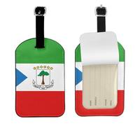 Étiquette de bagage en cuir PU avec drapeau de la Guinée équatoriale - Double face - Personnalisable - Avec protection de confidentialité