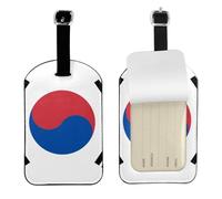 Étiquette de bagage en cuir PU avec motif drapeau de la République de Corée - Personnalisable - Double face - Avec protection de confidentialité
