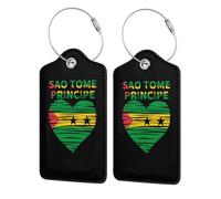 Étiquette de bagage en cuir Sao Tomé-et-Principe avec anneau en acier inoxydable et protection de confidentialité pour valise de voyage 1