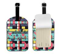 Étiquette de bagage en cuir synthétique à motifs géométriques, étiquette double face personnalisée pour valise de voyage avec housse de confidentialité