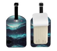 Étiquette de bagage en cuir synthétique avec étoiles de science-fiction - Personnalisable - Double face - Avec protection de confidentialité