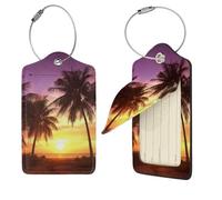 Étiquette de bagage en cuir synthétique avec inscription « Palm Trees at Sunset » pour valises, 1 étiquette de voyage en cuir synthétique avec dos intégral, carte d'identité, étiquettes personnalisées