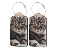 Étiquette de bagage en forme de chat couché dans son lit, étiquette de bagage de voyage en cuir PU, étiquette de valise, boucle en acier durable, étiquettes de valise, identifiants