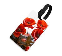 Étiquette de bagage en forme de coquelicot - Pétales vives - Étiquette de bagage unique - Étiquette d'identification personnalisée - Carte d'adresse et anneau rond durable - Cadeau de voyage