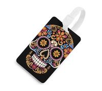 Étiquette de bagage en forme de tête de mort dessinée à la main - Étiquette de bagage personnalisée - Étiquette d'identification d'adresse et anneau rond durable - Cadeau de voyage - Essentiels