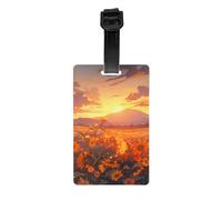 Étiquette de bagage en PVC durable avec imprimé tournesols jaunes au coucher du soleil avec bracelet amovible pour une identification facile et une utilisation multifonctionnelle
