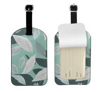 Étiquette de bagage essentielle avec imprimé feuilles gris menthe 10,9 x 7,9 cm