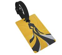 Étiquette de bagage esthétique jaune silhouette femme, idéale pour voyage, croisière, sac à dos