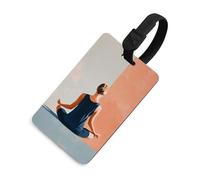 Étiquette de bagage femme à la peau claire assise dans une posture méditative