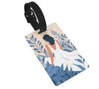 Étiquette de bagage femme en robe blanche assise, idéale pour les sacs à dos de voyage, croisière, sac à dos