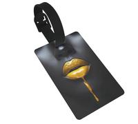 Étiquette de bagage femme noire avec lèvres jaunes - Idéal pour les sacs à dos de voyage et de croisière