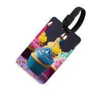 Étiquette de bagage Happy Birthday Cupcakes en TPU pour valises avec sangle de sécurité noire personnalisée Essentials de voyage étiquette d'adresse à installation rapide pour croisière/aéroport