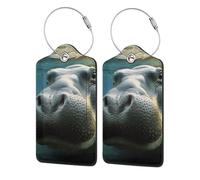 Étiquette de bagage hippopotame sous-marine, étiquette de bagage de voyage en cuir PU, étiquette de valise, boucle en acier durable, étiquettes de valise, identifiants