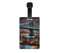 Étiquette de bagage imprimée New York Manhattan Bridge Night pour valises, étiquettes de sac, étiquettes de valise, étiquettes de sac de voyage pour bagages