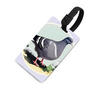 Étiquette de bagage imprimée pigeon gris - En TPU - Avec cordon noir - Pour valise, sac à dos, boîte à outils
