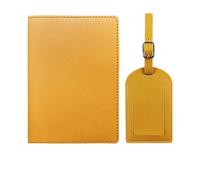 Étiquette de bagage jaune et housse de passeport, ensemble de documents en cuir PU, non sexe, avec emplacements pour cartes d'identité, carte d'embarquement, vacances, voyage d'affaires accessoires