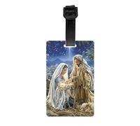 Étiquette de bagage « Let Us Adore Him » Scène de Nativité avec Bébé Jésus. Étiquette d'identification pour sac de voyage, valise