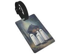 Étiquette de bagage maison hantée avec fantôme, idéale pour les sacs à dos de voyage et de croisière