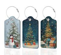 Étiquette de bagage Merry Christmas pour valise, bonhomme de neige en cuir avec boucle en acier durable pour femmes, hommes, enfants, filles