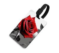 Étiquette de bagage noire et blanche rose rouge en TPU pour valises avec sangle de sécurité noire personnalisée pour voyage, carte d'adresse, installation rapide pour aéroport de croisière