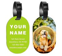 Étiquette de bagage personnalisée, étiquettes de bagage avec photo et texte personnalisés - Étiquettes de bagage personnalisées pour valises de, sacs à dos et sacs (Oval)