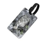 Étiquette de bagage personnalisée motif léopard des neiges - Jolie étiquette d'identification de bagage de voyage avec sangle sécurisée - Nom et adresse - Étiquette unique pour sac à dos et sac à main