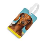 Étiquette de bagage pour chien teckel mignonne et unique - Étiquette de bagage personnalisée - Étiquette d'adresse et anneau rond durable - Cadeau de voyage - Essentiels d'aéroport - Style blanc