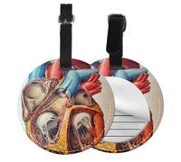 Étiquette de bagage ronde en cuir - Anatomie humaine amusante - Étiquettes de bagage imprimées pour valises, sacs à main de voyage et sacs en cuir - Facile à identifier avec l'étiquette