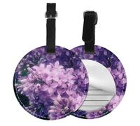 Étiquette de bagage ronde en cuir avec fleurs violettes imprimées pour valises, sacs à main de voyage et sacs en cuir, faciles à identifier avec l'étiquette d'identification de la couverture de