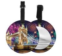 Étiquette de bagage ronde en cuir avec inscription « Fun Night London Tower Bridge » pour valises, sacs à main de voyage et sacs en cuir, faciles à identifier avec l'étiquette d'identification de la