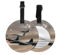 Étiquette de bagage ronde en cuir avec motif avion de guerre amusant pour valises, sacs à main de voyage et sacs en cuir, faciles à identifier avec l'étiquette d'identification de la couverture de