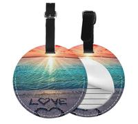 Étiquette de bagage ronde en cuir imprimée Fun Love Beach pour valises, sacs à main de voyage et sacs en cuir, faciles à identifier avec l'étiquette d'identification de la couverture de