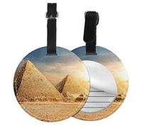 Étiquette de bagage ronde en cuir - Pyramide égyptienne dans le désert - Étiquettes de bagage imprimées pour valises, sacs à main de voyage et sacs en cuir faciles à identifier avec étiquette