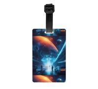 Étiquette de bagage Science Fiction Future fabriquée en PVC avec une sangle amovible, parfaite pour les voyages légers et une étiquette d'identification de voyage.
