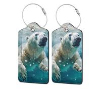 Étiquette de bagage sous-marine avec ours polaires, étiquette de bagage de voyage en cuir PU, étiquette de valise, boucle en acier durable, étiquettes de valise, identifiants