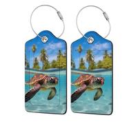 Étiquette de bagage sous-marine en forme de tortues nageant, étiquette de bagage de voyage en cuir PU, étiquette de valise, boucle en acier durable, étiquettes de valise, identifiants