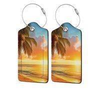 Étiquette de bagage Sunrise by The Seaside, étiquette de bagage de voyage en cuir PU, étiquette de valise, boucle en acier durable, étiquettes de valise, identifiants