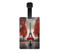 Étiquette de bagage Tour Eiffel avec parapluie rouge avec carte d'identité, étiquette de valises pour sac, bagages, accessoires de voyage