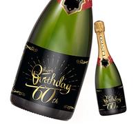 Étiquette de bouteille d'anniversaire 2 pièces; Étiquette Joyeux Anniversaire pour bouteilles de champagne et de vin, autocollante; Cadeau d'anniversaire pour homme et femme (60e anniversaire)