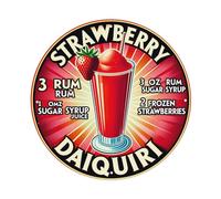 Étiquette de recette de cocktail Strawberry Daiquiri - Plaque ronde en métal vintage - Affiche rétro pour bar, maison, cave, cuisine, buanderie - Décoration murale - Cadeau 20,3 x 20,3 cm