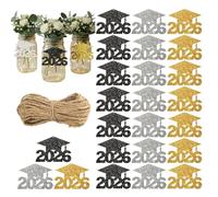 Étiquette de remise de diplôme 2026, chapeau à paillettes, décorations de remise de diplôme 2026 | pour vase à fleurs, pot de fleurs, centre de table
