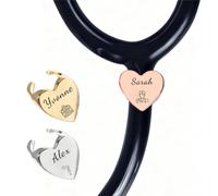 Étiquette de stéthoscope personnalisée Étiquette nominative gravée pour stéthoscope Accessoires de stéthoscope pour médecins, infirmières et vétérinaires (Style cœur)
