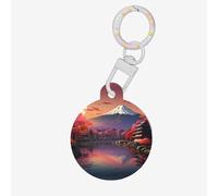 Étiquette d'identification en acrylique avec impression paysage du Japon Mount Fuji pour animaux de compagnie, pendentif épais pour animal de compagnie, vacances pour les amoureux des animaux, cadeau