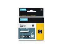 Étiquette DYMO Nylon Flexible IND 18489 Noir/Blanc 19mm x 3.5m pour Rhino, Résistante UV/Huile/Eau/Chimie, -10°C à 80°C, UL 969, RoHS