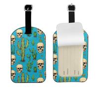 Étiquette élégante avec imprimé cactus et crâne de taureau 10 x 7 cm pour valises, sacs de voyage