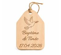 Étiquette en Bois Personnalisée pour Mariage, Baptême et Événements - Marque-Place Gravé Personnalisable - Décoration de Table, Dragées et Cadeaux Invités - Fabrication Française, Colombe