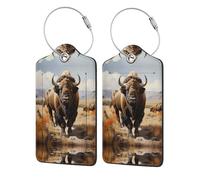 Étiquette en cuir PU pour troupeau de bisons d'Amérique du Nord - Pour voyage d'affaires - Convient pour sacs à main/sacs à dos/bagages, noir, 4 PCS