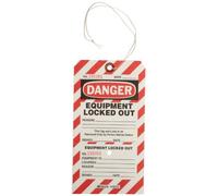Étiquette Non Adhésive en 2 Parties Perforée avec Légende "Danger Equipment Locked Out", 101.60mm x 190.50mm, Rouge/Noir, Lot de 25