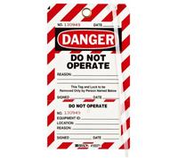 Étiquette Non Adhésive en 2 Parties Perforée avec Légende "Do Not Operate", 101.60mm x 177.80mm, Rouge/Noir, Lot de 25
